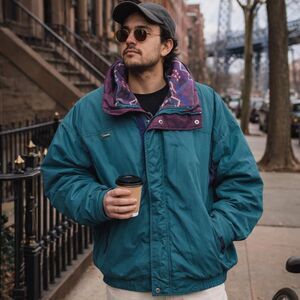 Vintage Columbia Bugaboo 3-in-1 Purple and Blue Aztec Print Jacket Coat Size XL